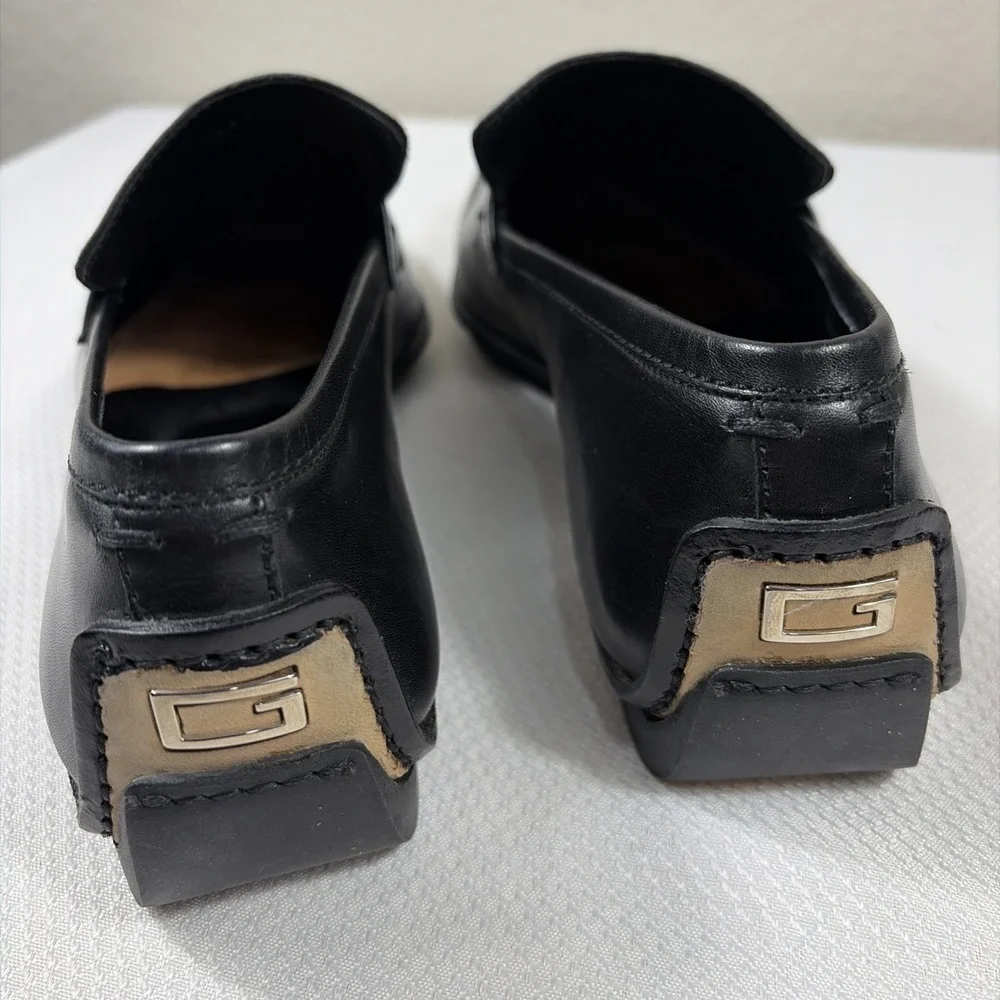 GUCCI Men's Black Double GG Logo Leather dress‎ loafers Italy 40 / US 7E w/ COA